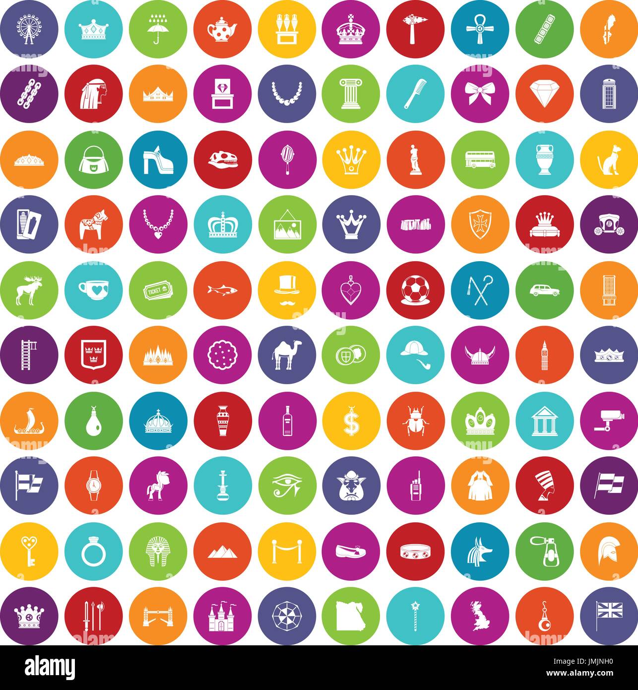 100 crown icons set color Stock Vector