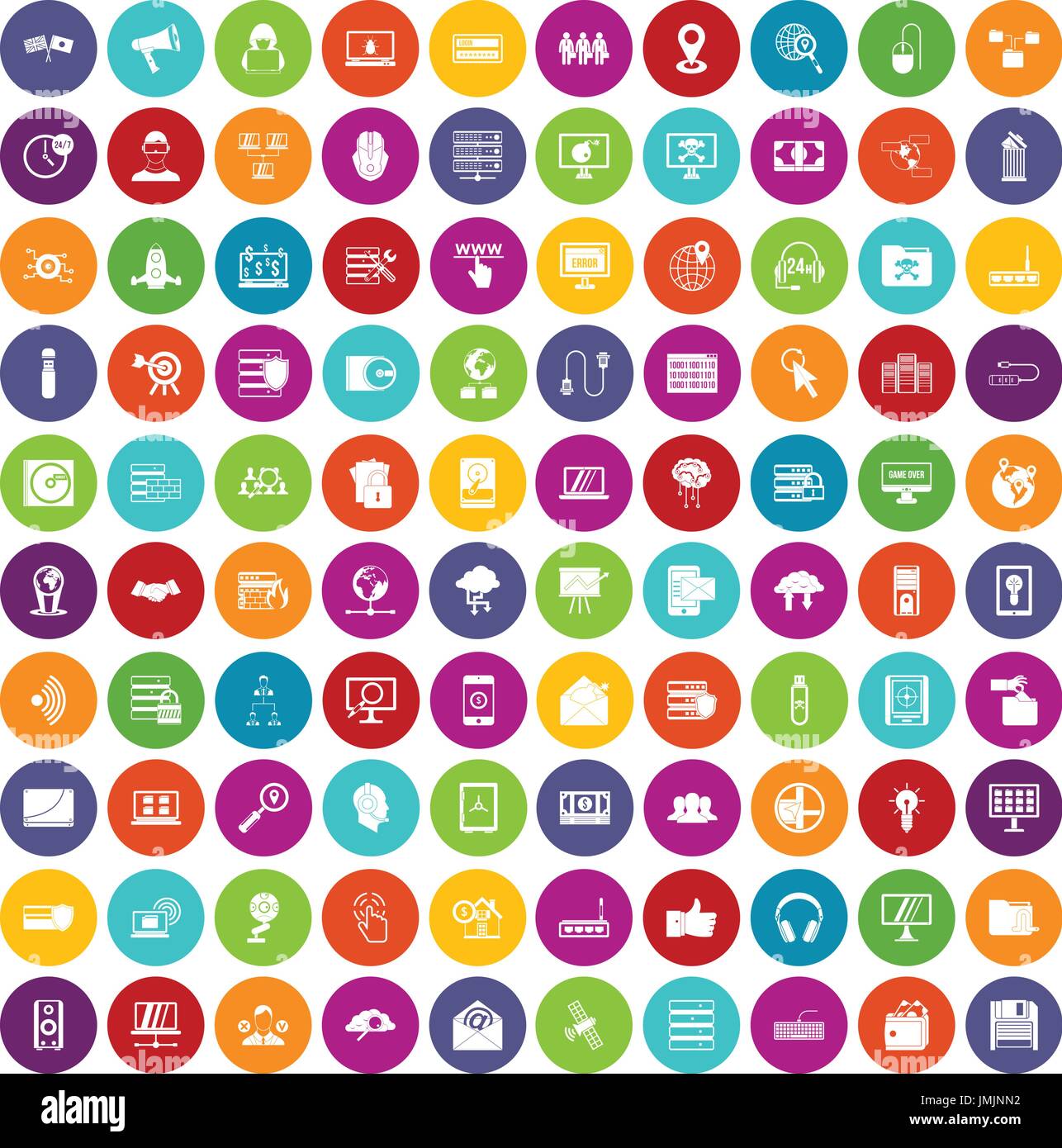 100 cyber security icons set color Stock Vector