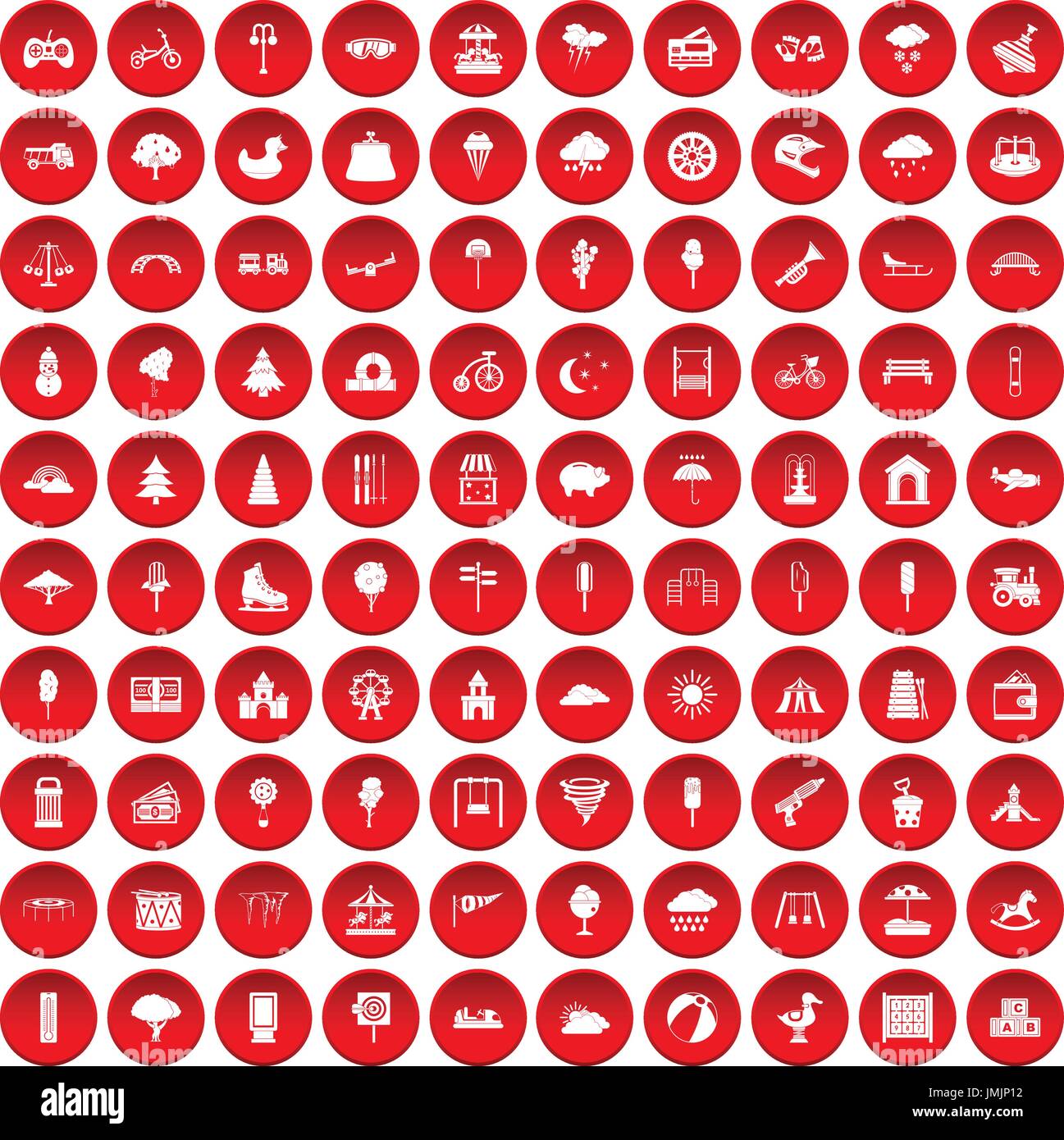 100 childrens park icons set red Stock Vector