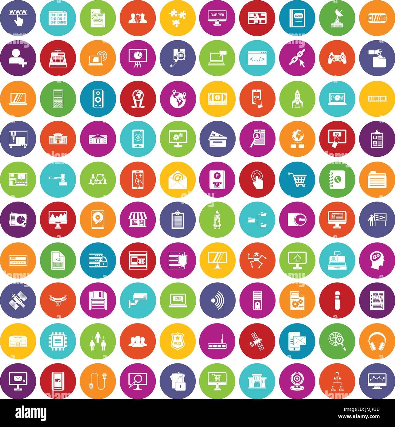 100 database icons set color Stock Vector