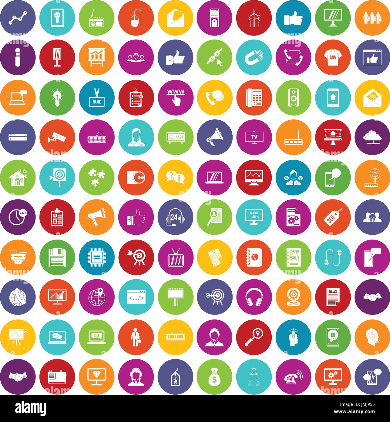 100 data exchange icons set color Stock Vector