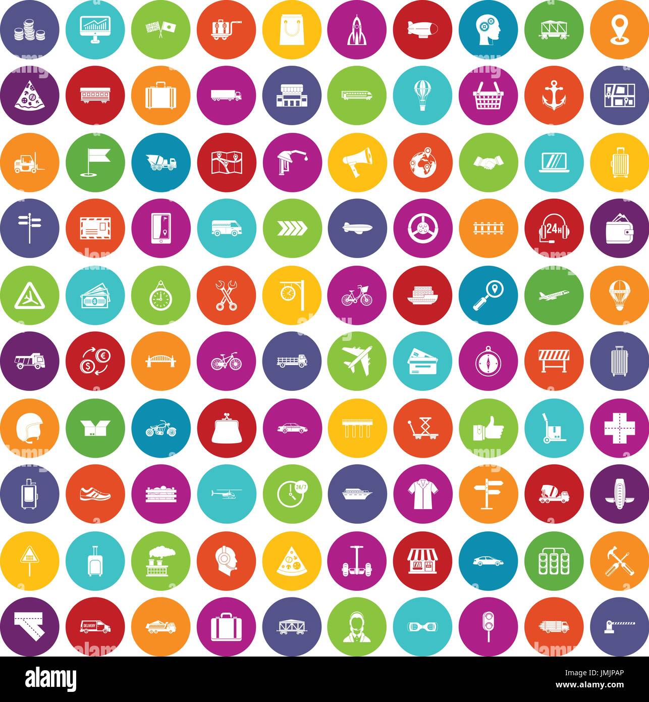 100 delivery icons set color Stock Vector