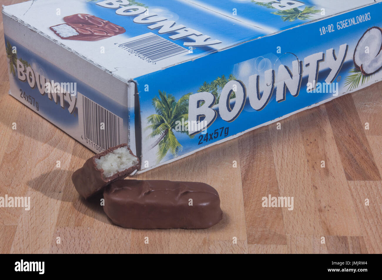 Bounty coconut chocolate bars Stock Photo