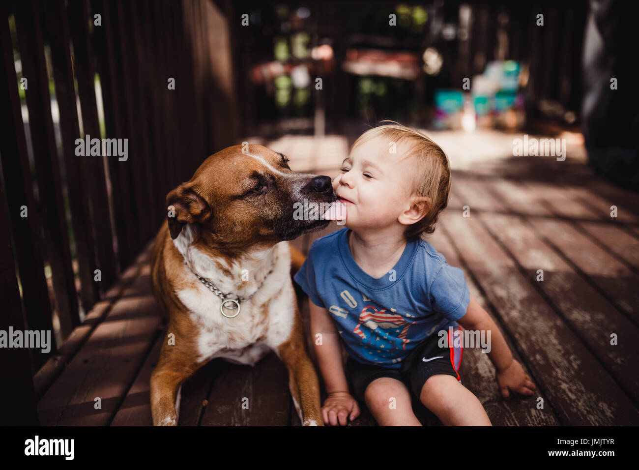 A boy's dog is always his best friend. Stock Photo