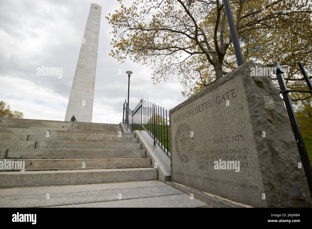 massachusetts gate at bunker hill monument breeds hill charlestown Boston USA Stock Photo