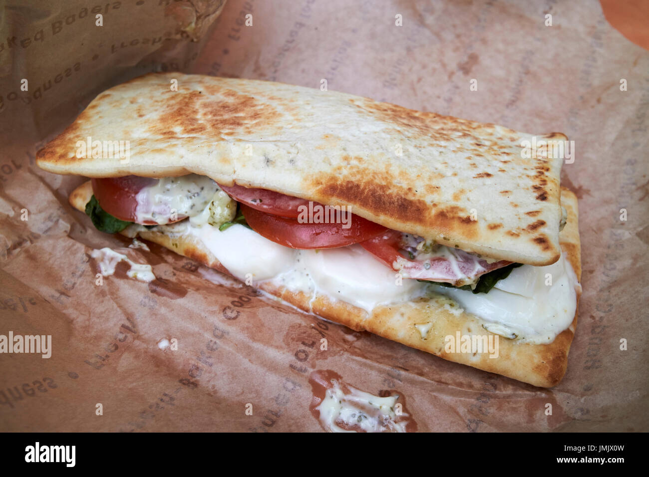 hot italian flatbread sandwich mozarella tomato basil Boston USA Stock