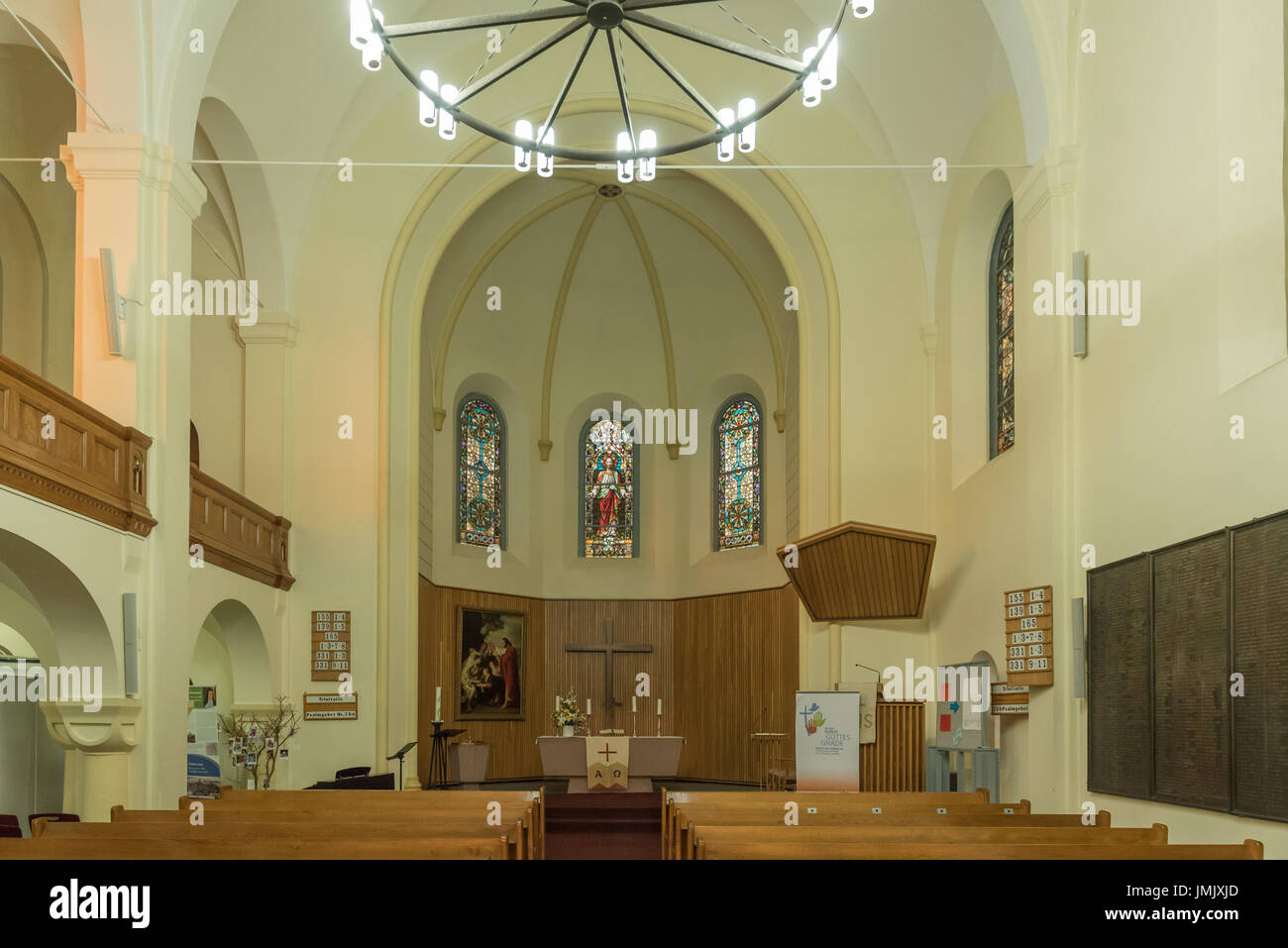 WINDHOEK, NAMIBIA - JUNE 16, 2017: Inside of the Christuskirche, an