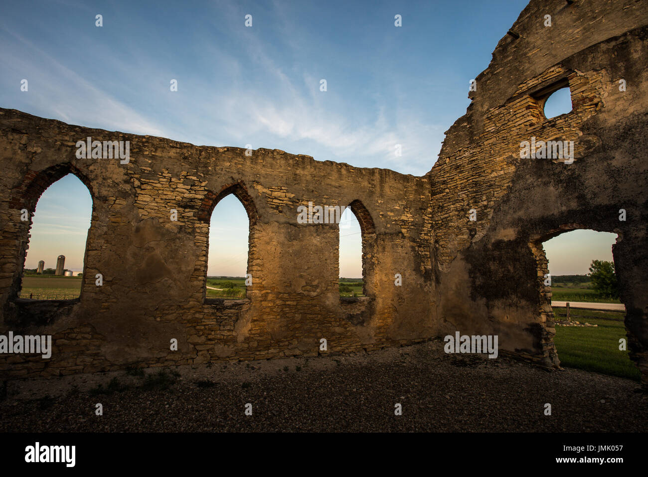 The ruins of St. Johns Lutheran church, in Ridgeway, Iowa Stock Photo