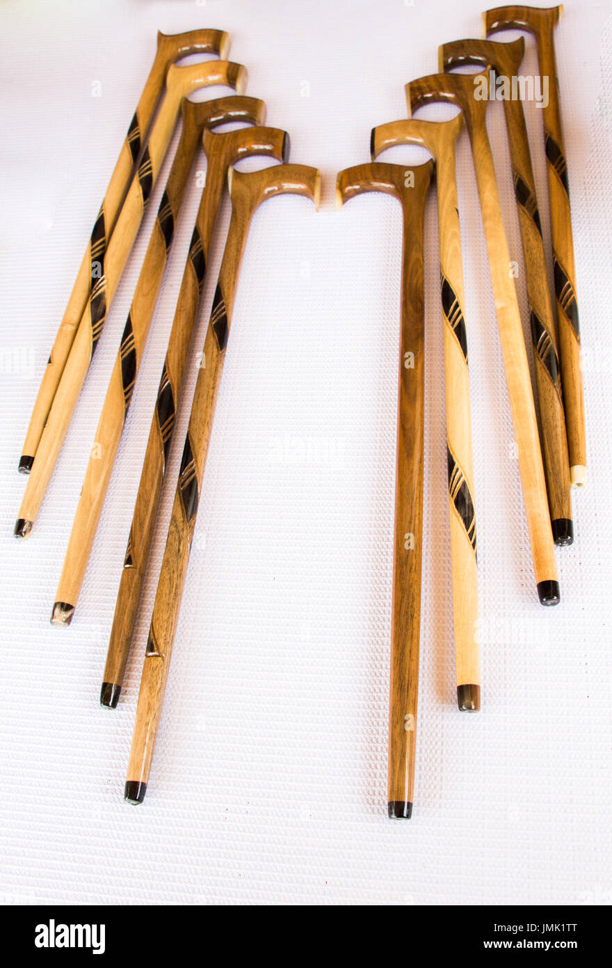 Set of wooden walking stick for sale Stock Photo Alamy