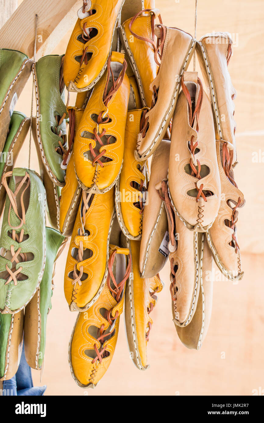 Set of traditional hand made leather shoes in a bazaar Stock Photo Alamy