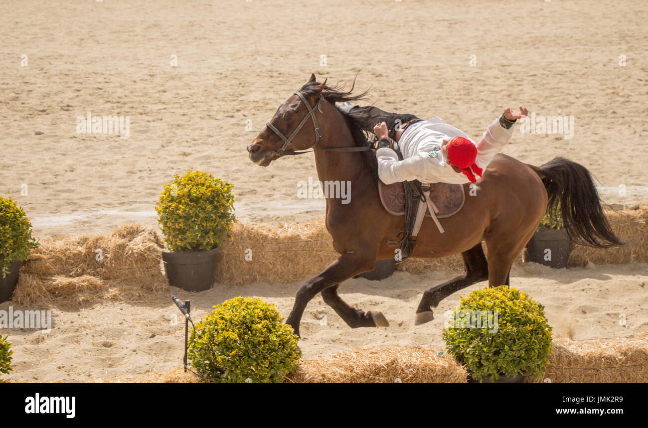 Horseman riding in their ethnic clothes on horseback Stock Photo Alamy