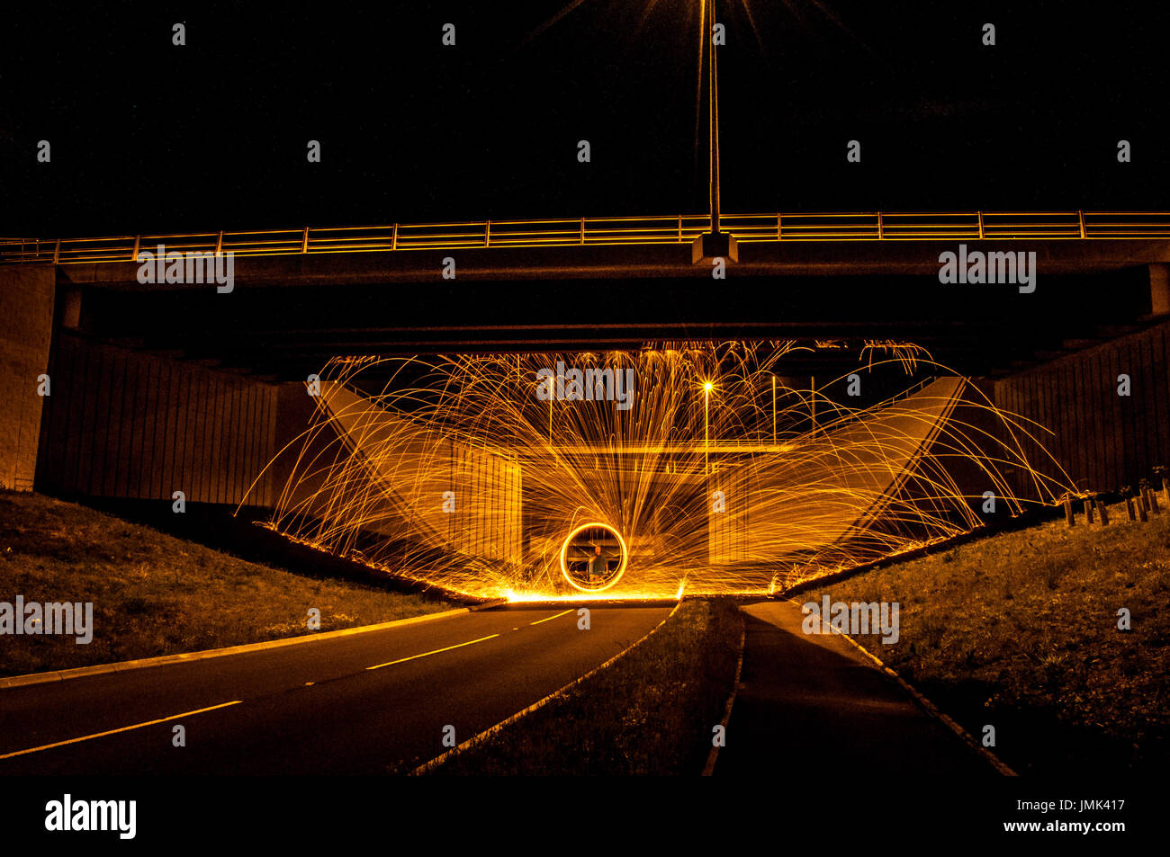Long exposure burning steel wool shot at night Stock Photo Alamy