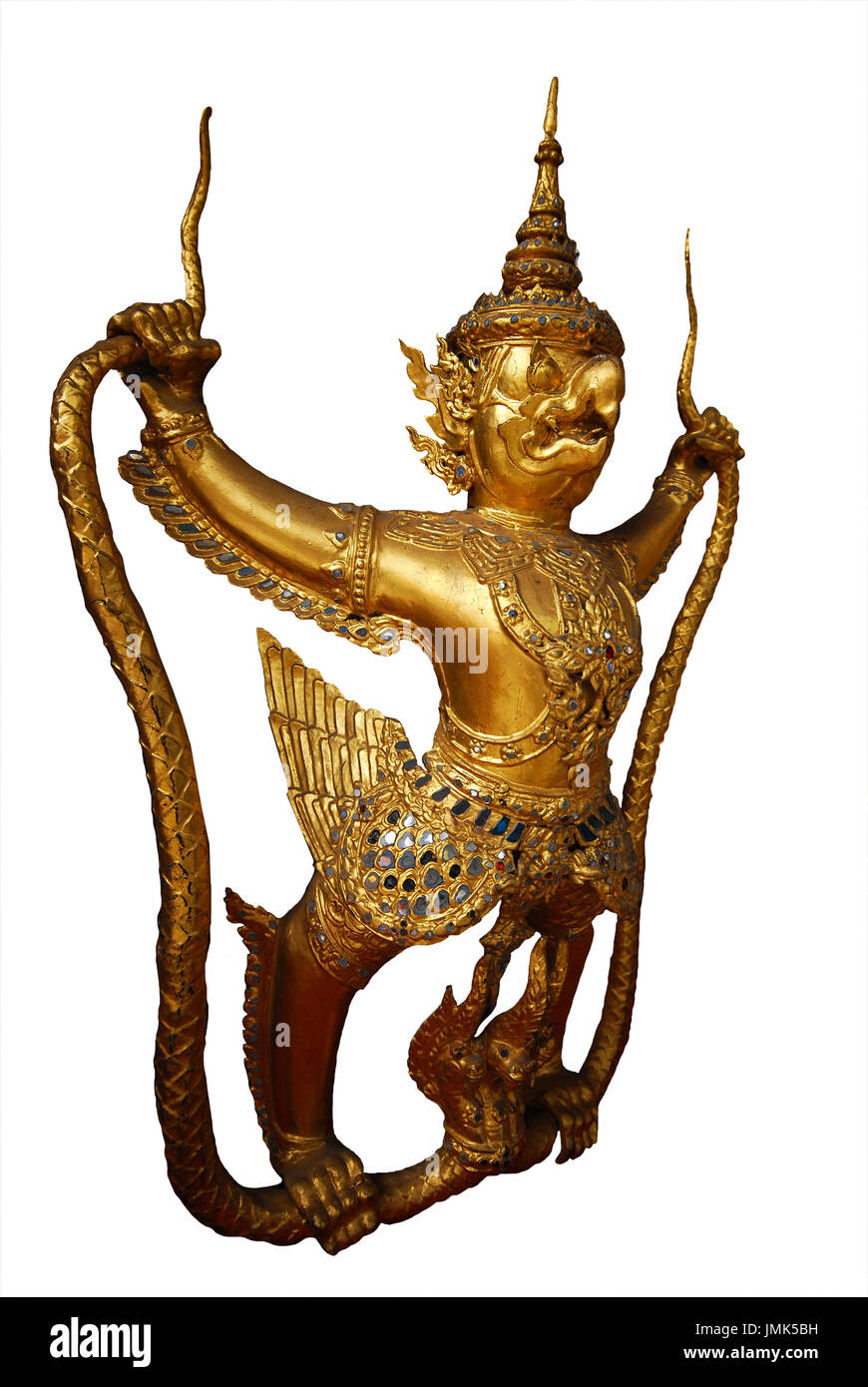 Golden Garuda statue catching naka (king of Thai serpent) Stock Photo