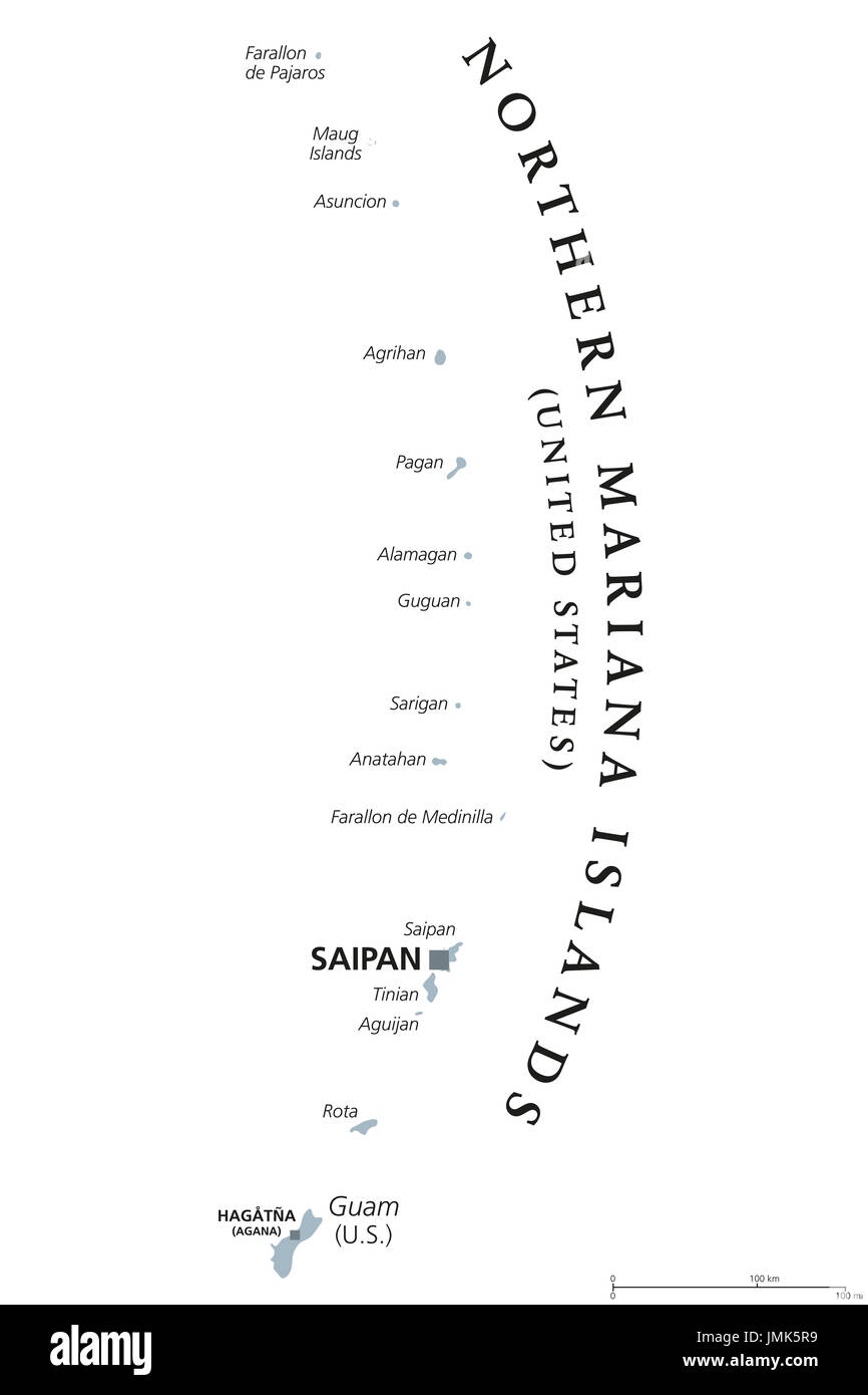 Northern Mariana Islands political map with capital Saipan. Insular