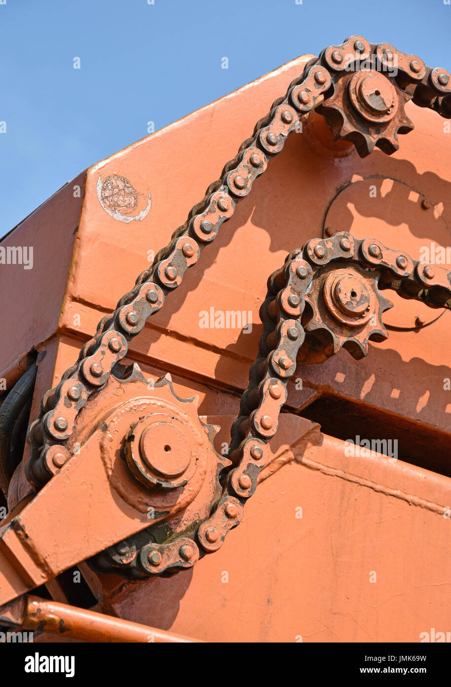 Chain drive of an old mobile crane vehicle Stock Photo Alamy