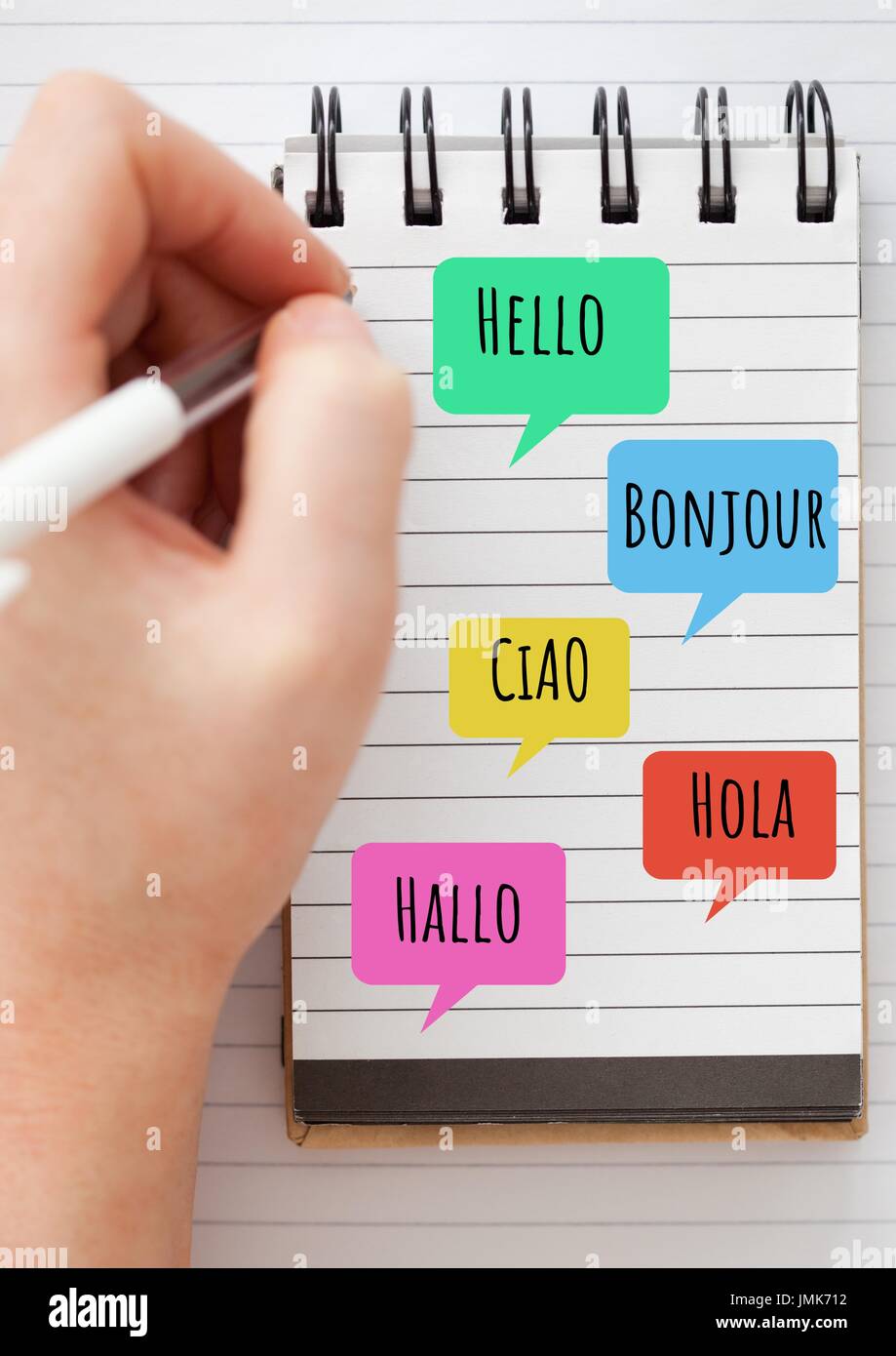 Learning Languages Hello Digital composite of Hello in different languages chat bubbles learning ...