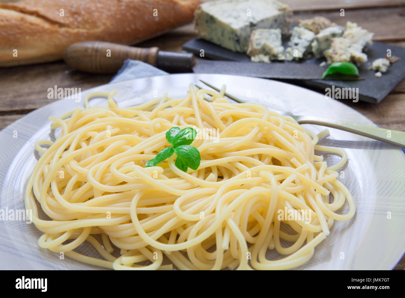 Homemade italian pasta with gorgonzola traditional cheese Stock Photo