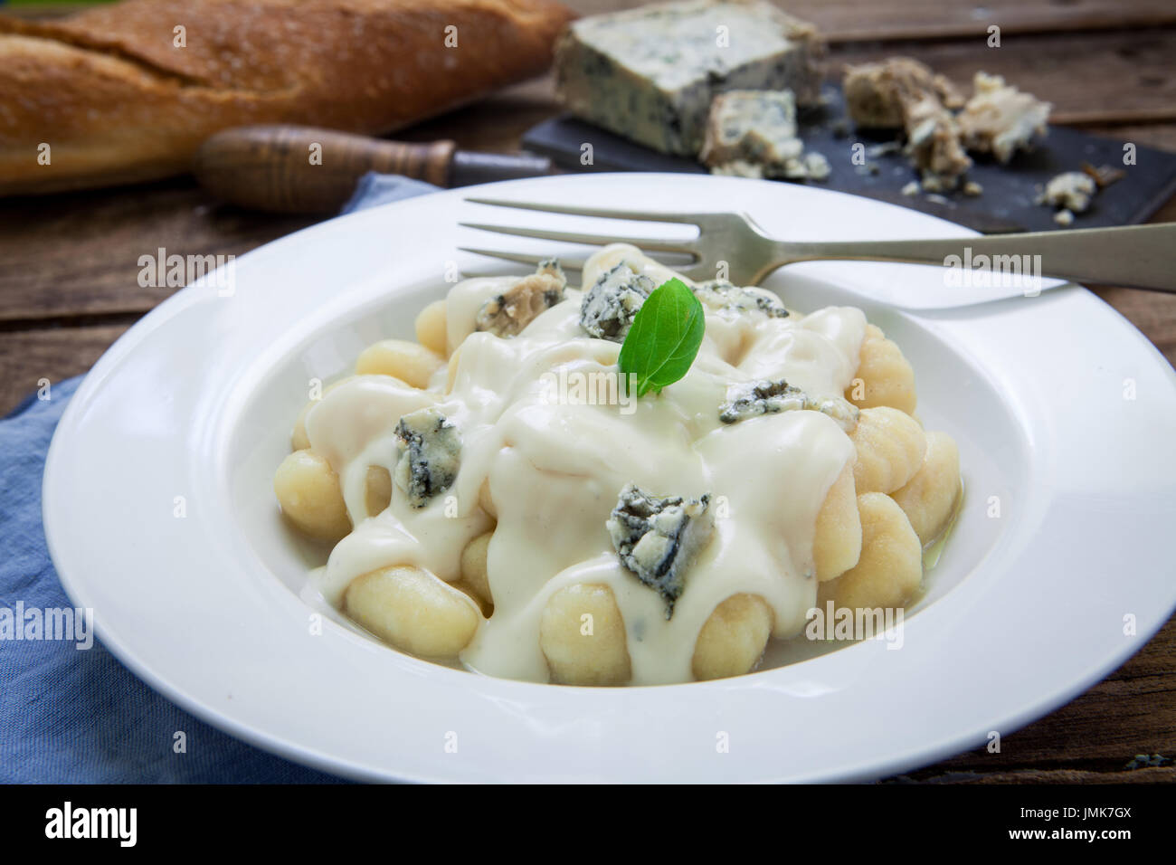 Homemade italian pasta with gorgonzola traditional cheese Stock Photo