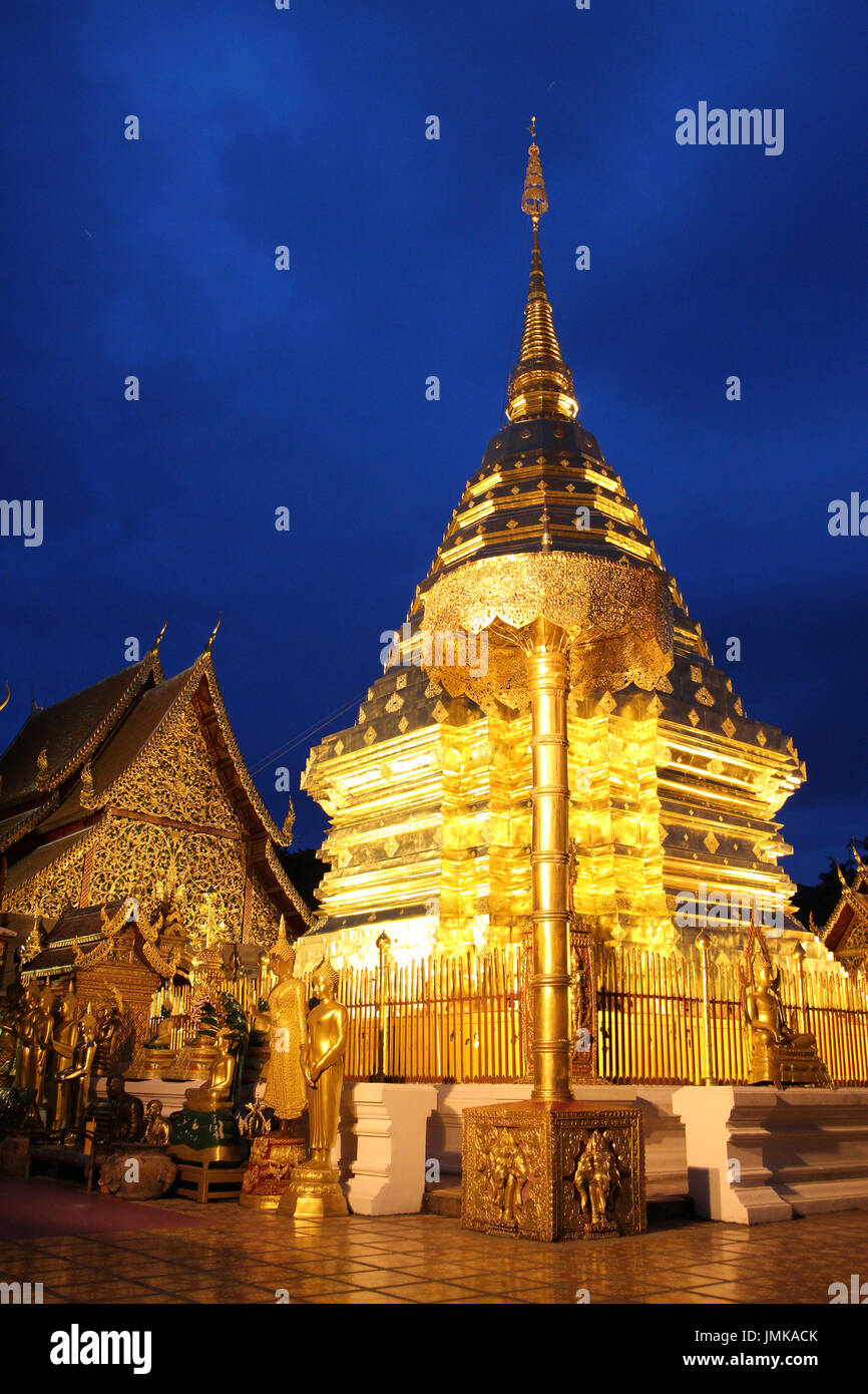 Golden temple Doi Suthep in Chiang Mai, Thailand Stock Photo