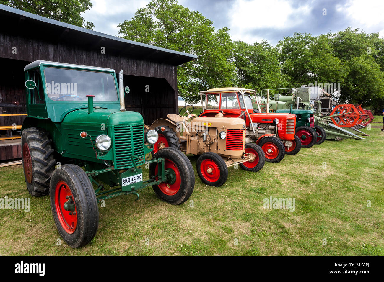 Meeting of old agricultural machinery, tractors Skoda 30 tractor and Zetor, Blazkov, Czech Republic Stock Photo