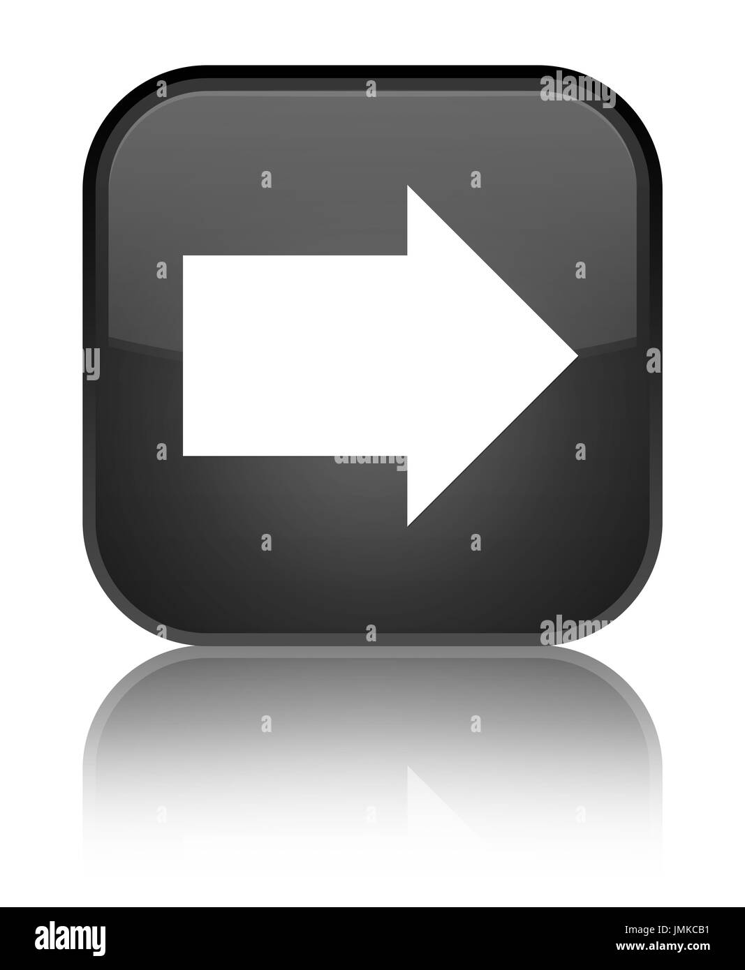 Next arrow icon isolated on special black square button reflected ...