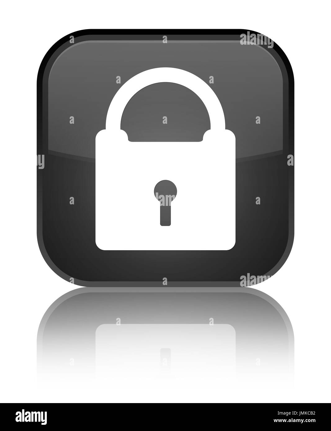 Padlock icon isolated on special black square button reflected abstract ...