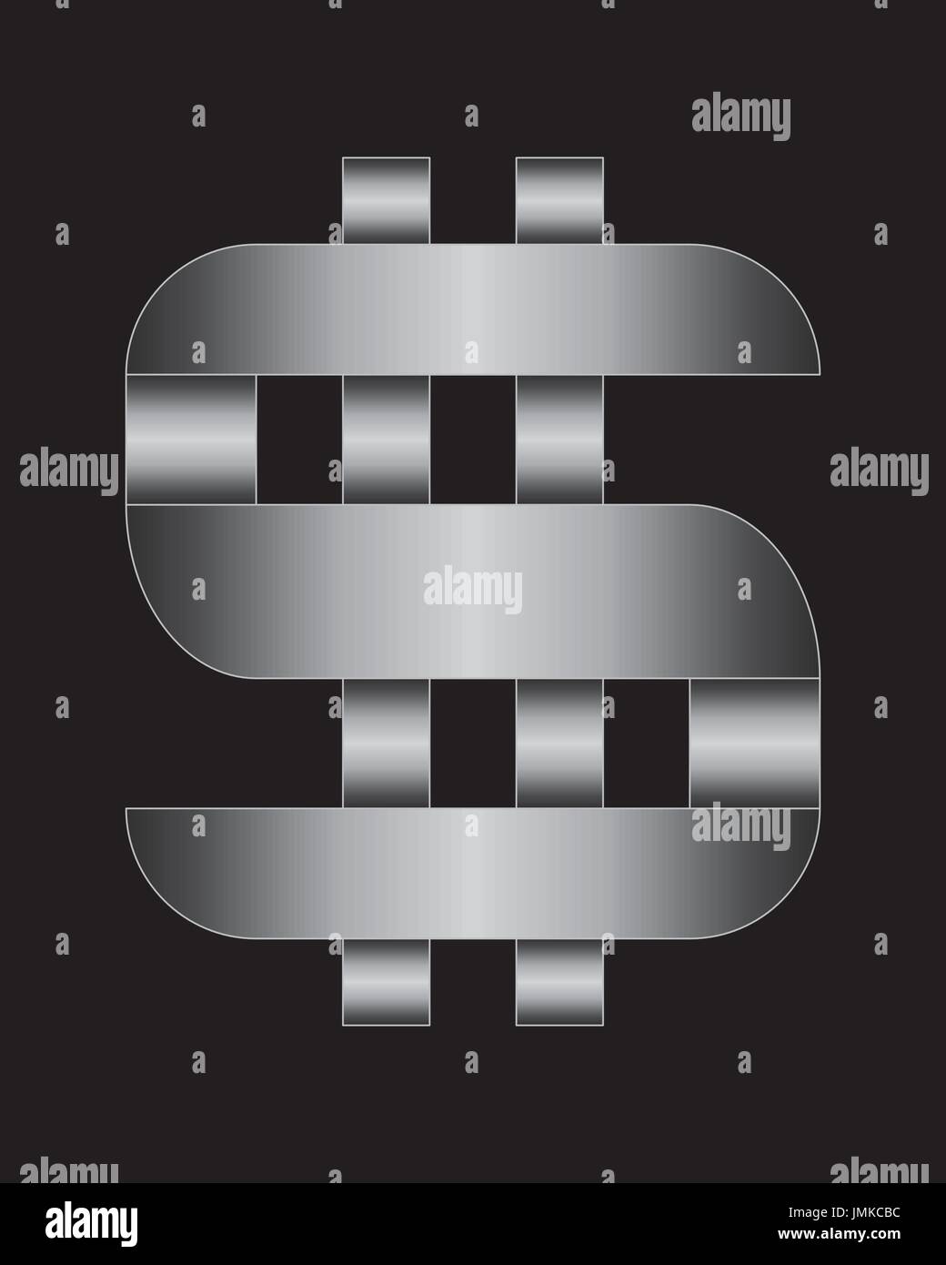 rectangular bent metal font - dollar currency symbol Stock Vector