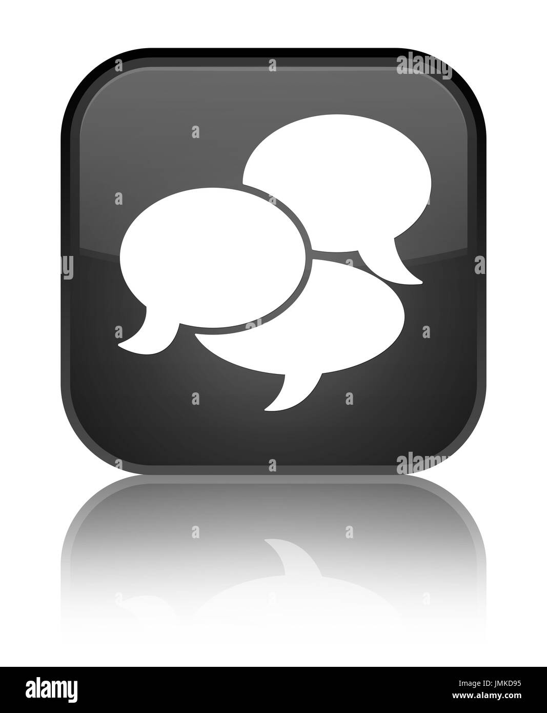 Comments icon isolated on special black square button reflected ...