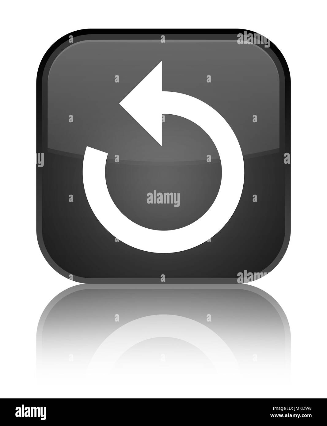 Refresh arrow icon isolated on special black square button reflected ...