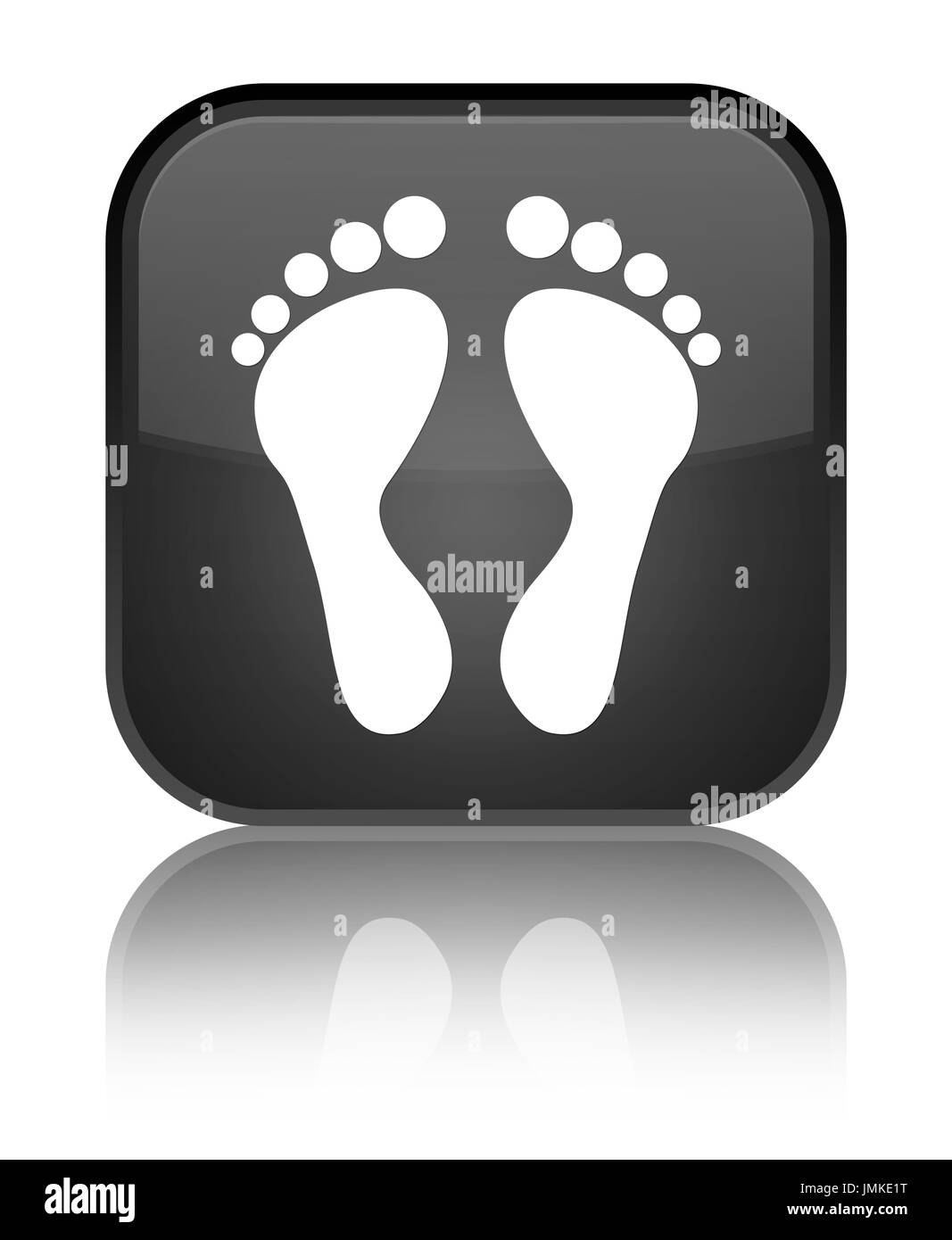 Footprint icon isolated on special black square button reflected ...