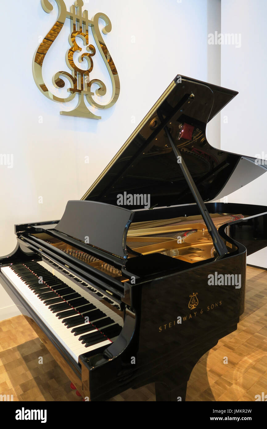 Grand Piano in Steinway and Sons Showroom, NYC, USA Stock Photo