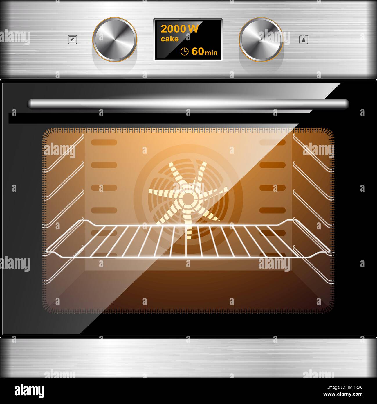 Electric oven in stainless steel and glass. Electronic control. Stock Vector