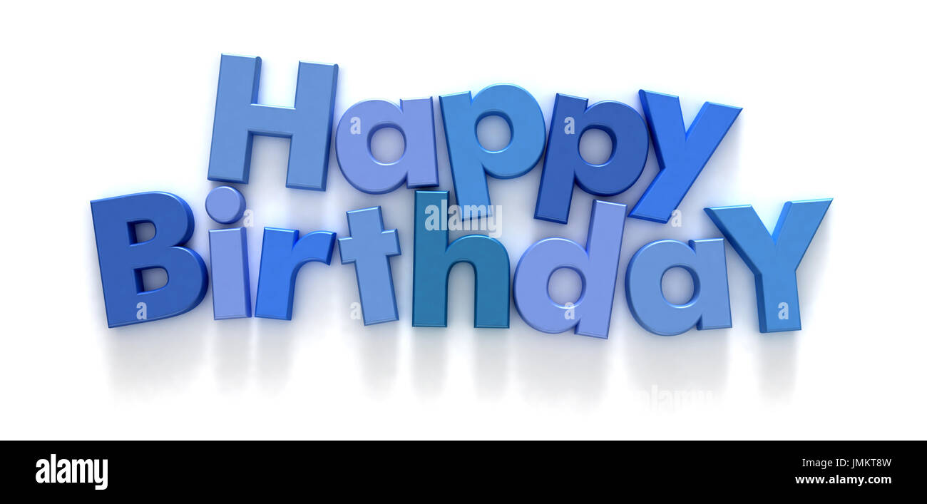 Happy Birthday formed with blue letter magnets on neutral background