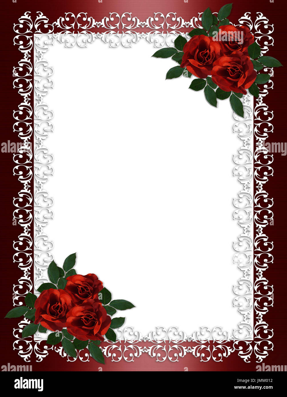 Ornamental frame, red roses on burgundy satin for border, wedding,  engagement party invitation or background with copy space Stock Photo -  Alamy