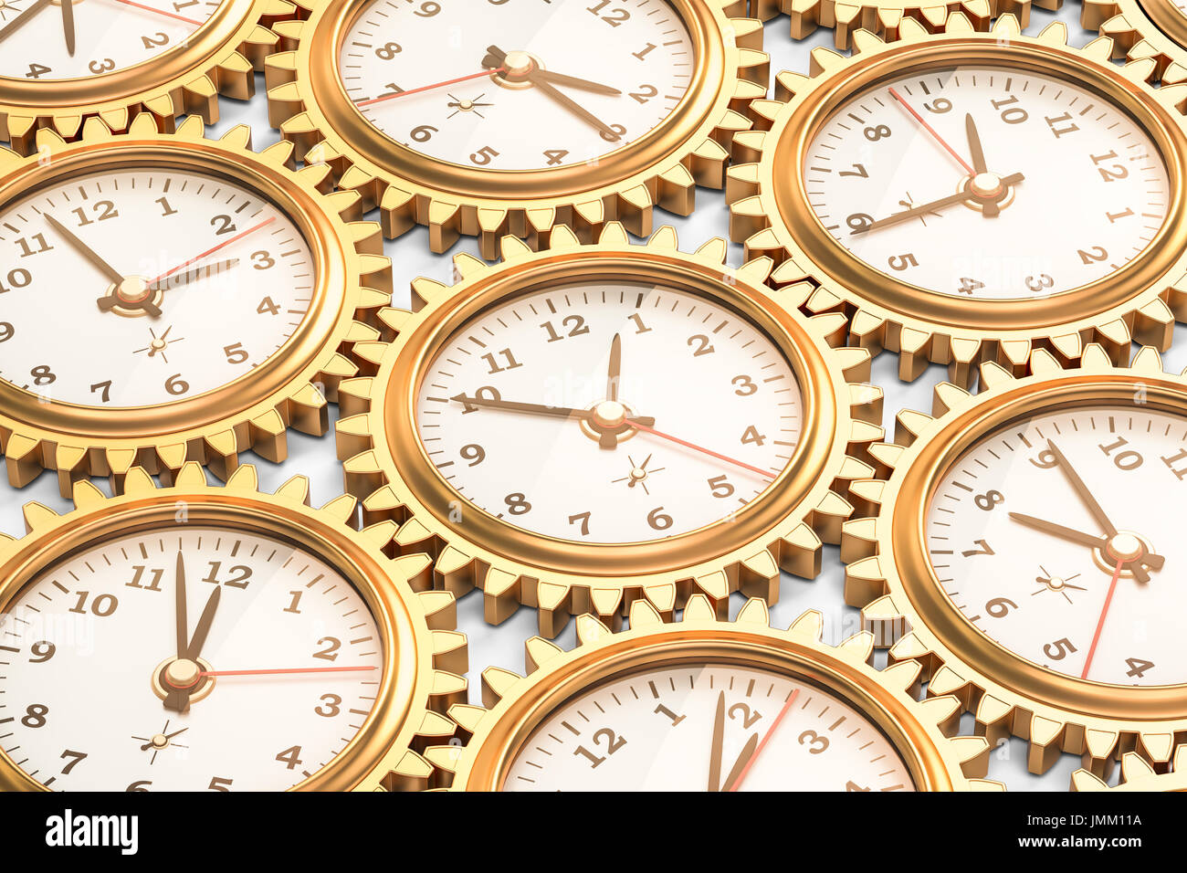 Clocks inside gears, time concept. 3D rendering Stock Photo Alamy