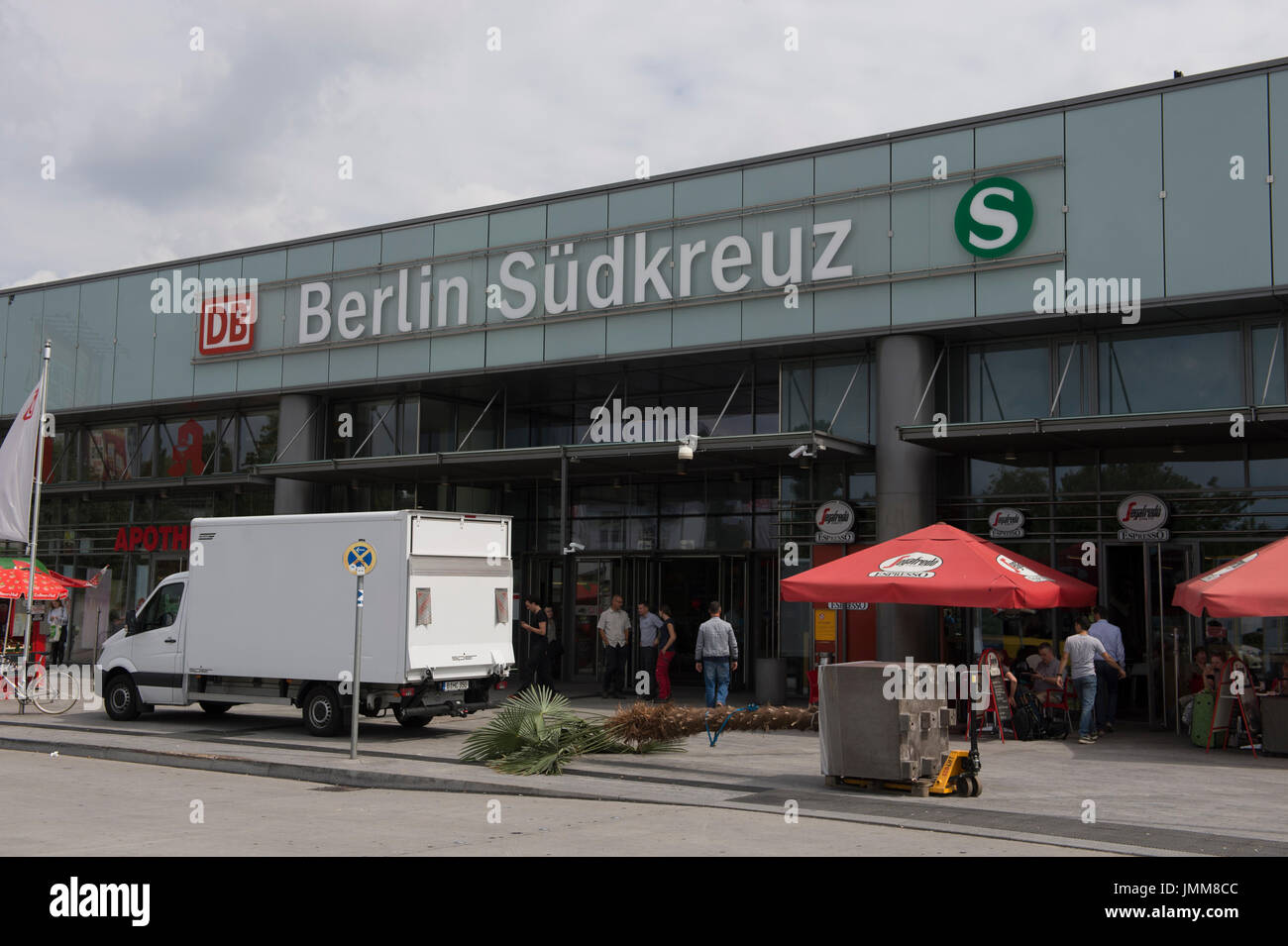 Berlin, Germany. 27th July, 2017. 'Berlin Suedkreuz' over the entrance to Berlin's Suedkreuz station, in Berlin, Germany, 27 July 2017. Facial recognition using surveillance cameras is to be tested at the station on Tuesday. Photo: Paul Zinken/dpa/Alamy Live News Stock Photo