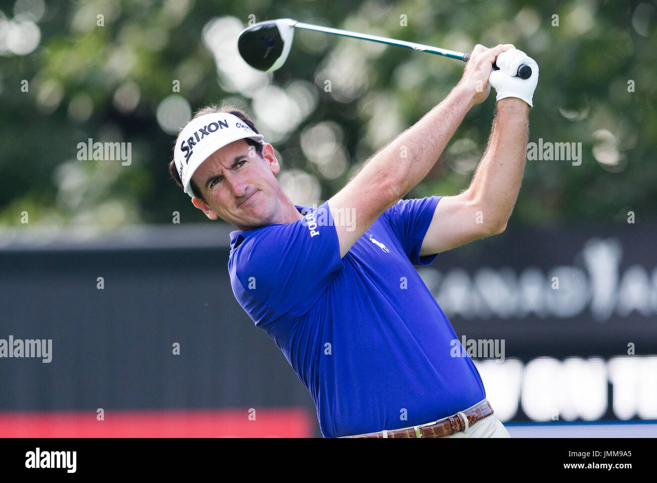 Oakville, Ontario, Canada. 27th July, 2017. Gonzalo Fdez-Castano reacts during the opening round action of the RBC Canadian Open at Glen Abbey Golf Club in Oakville, Ontario, Canada. Daniel Lea/CSM/Alamy Live News Stock Photo