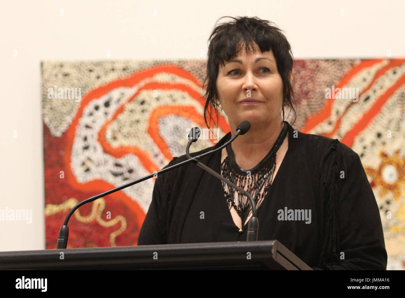 Sydney, Australia. 28 July 2017. Joan Ross gives a speech after being ...