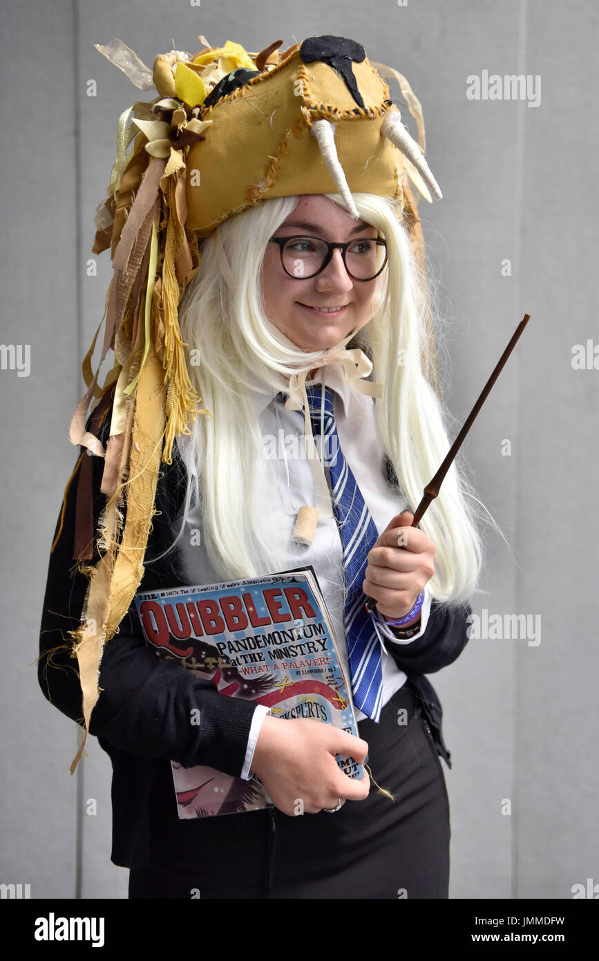 London, UK.  28 July 2017.  A girl dressed as Luna Lovegood from Harry Potter.  Visitors attend the popular London Film & Comic Con convention at Kensington Olympia.   The three day event celebrates film, comics and more providing many with the chance to dress as their favourite characters. Credit: Stephen Chung / Alamy Live News Stock Photo