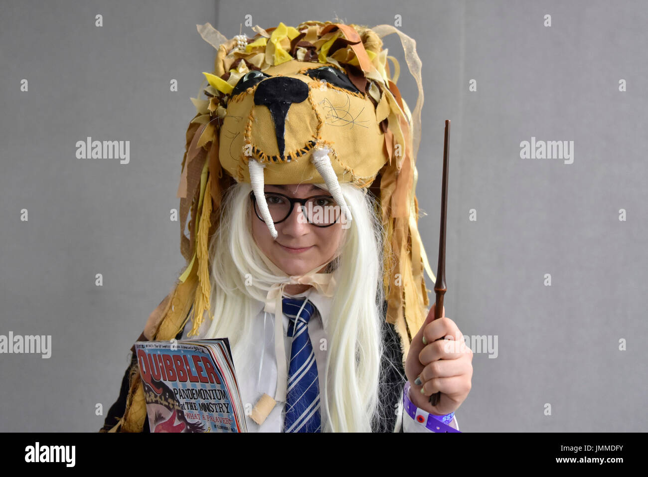 London, UK.  28 July 2017.  A girl dressed as Luna Lovegood from Harry Potter.  Visitors attend the popular London Film & Comic Con convention at Kensington Olympia.   The three day event celebrates film, comics and more providing many with the chance to dress as their favourite characters. Credit: Stephen Chung / Alamy Live News Stock Photo