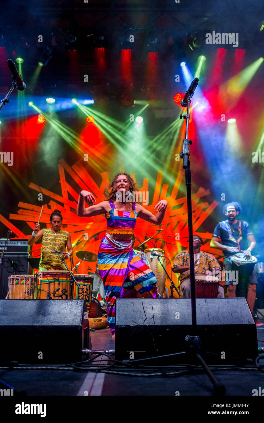 Vancouver, Canada. 27th July, 2017. Drums over the Salish Sea multi-cultural drum presentation at the Drum is Calling Festival, Canada 150  event, Larwill Park, Vancouver, British Columbia, Canada. Credit: Michael Wheatley/Alamy Live News Stock Photo