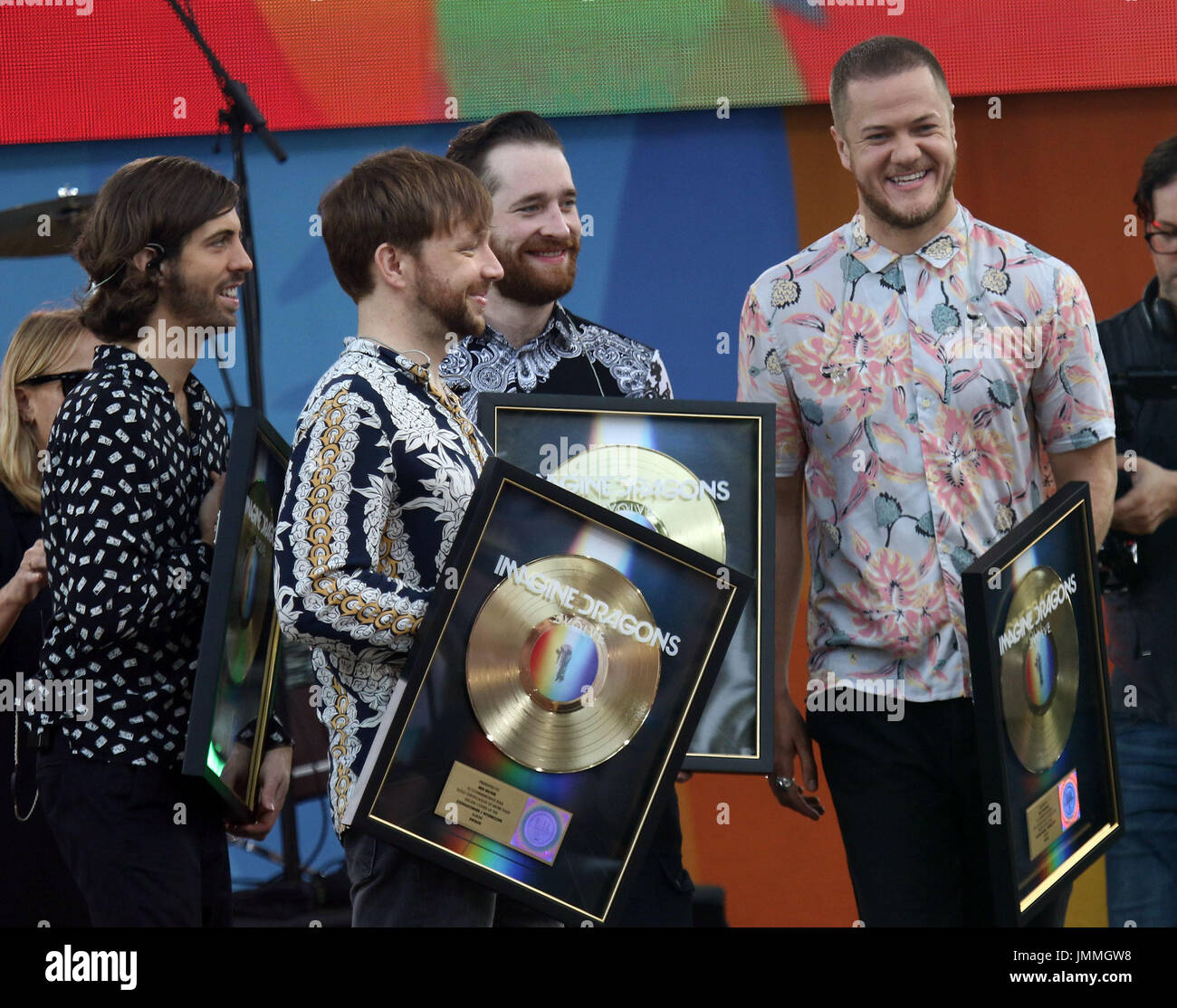New York, New York, USA. 28th July, 2017. IMAGINE DRAGONS receive gold records awards on 'Good Morning America' held in Central Park. Credit: Nancy Kaszerman/ZUMA Wire/Alamy Live News Stock Photo
