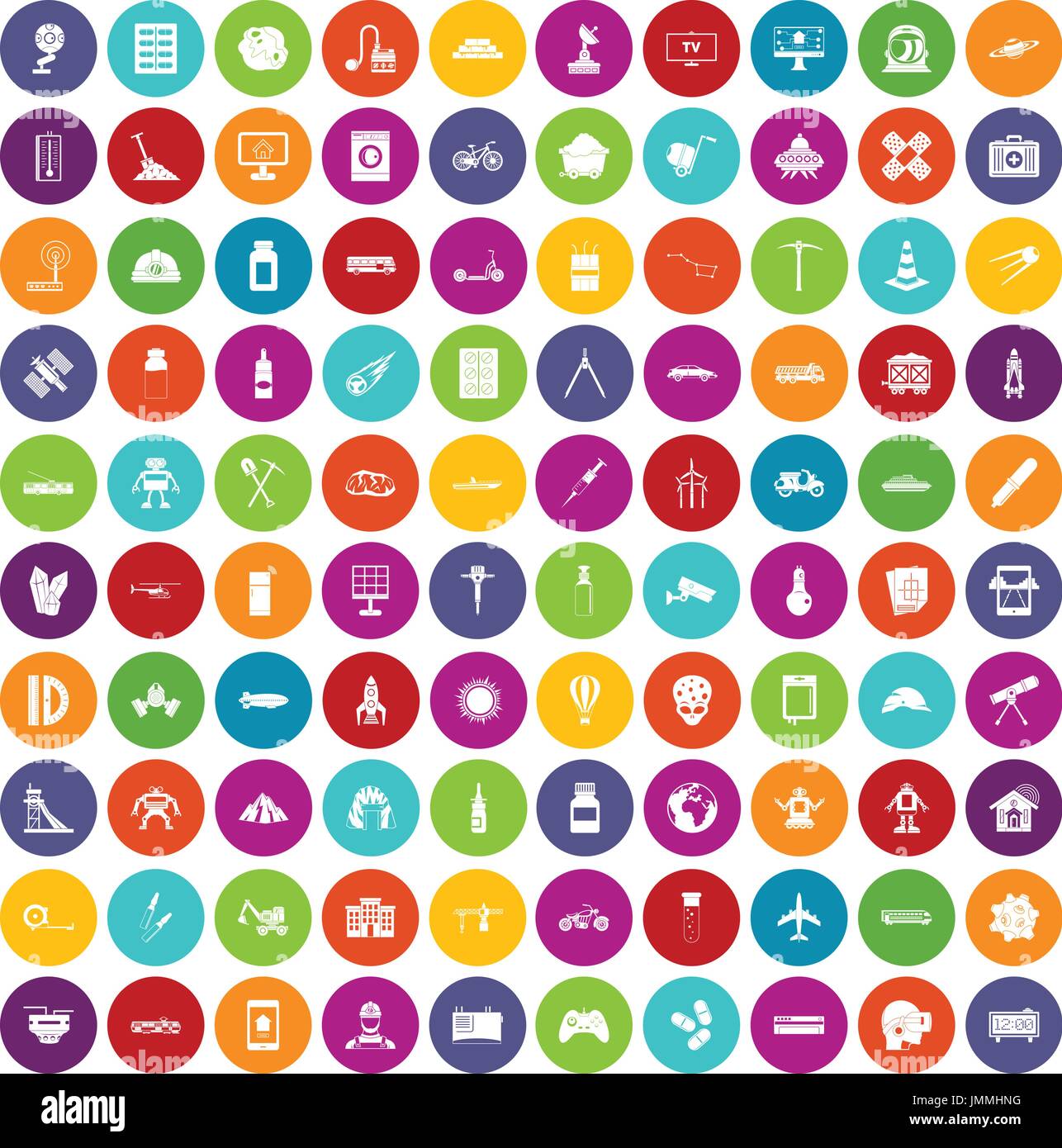 100 development icons set color Stock Vector