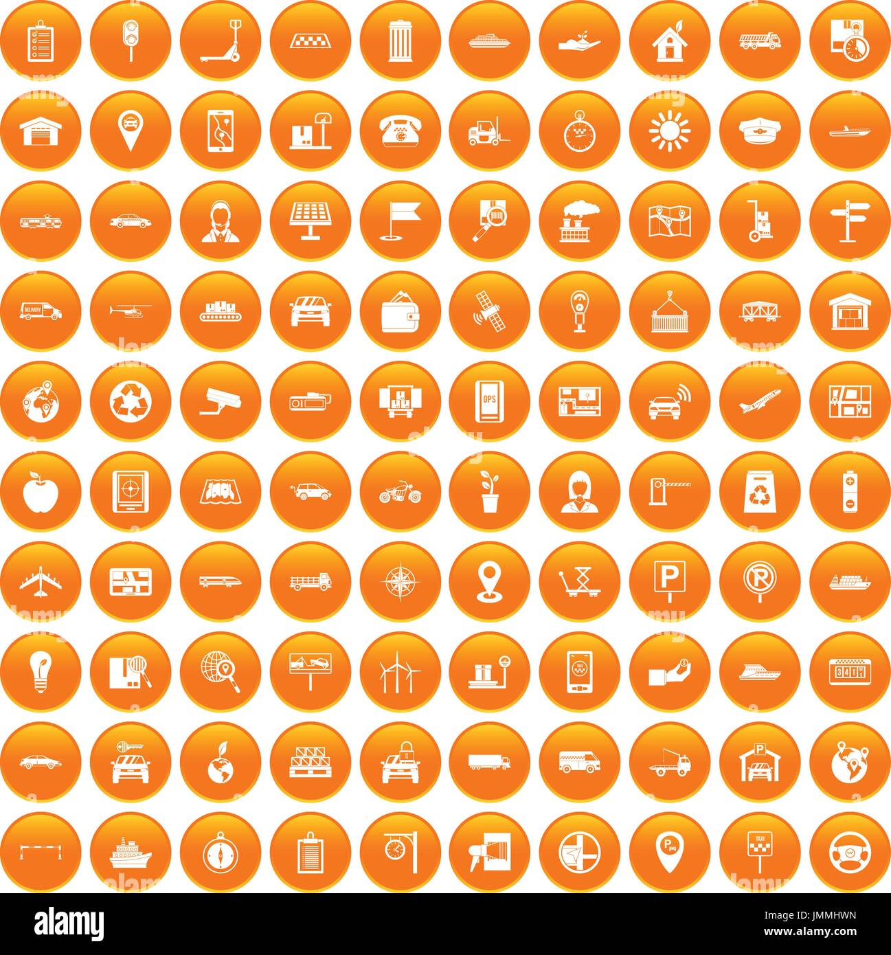 100 navigation icons set orange Stock Vector