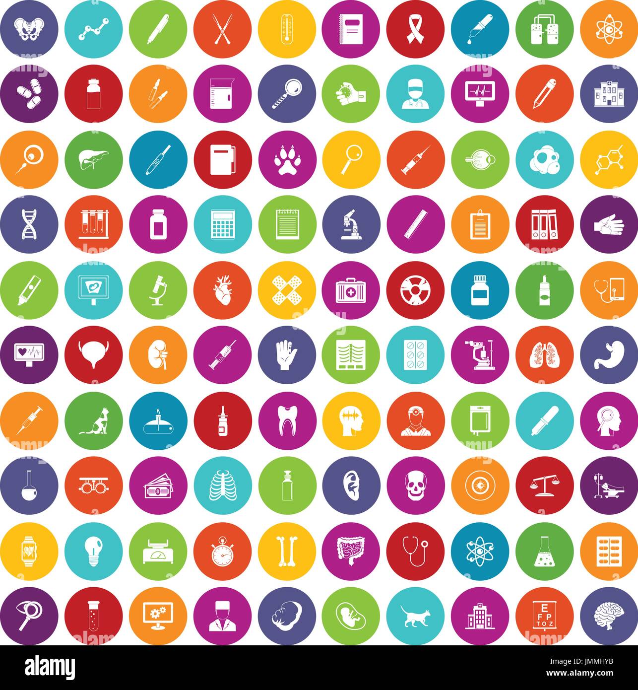 100 diagnostic icons set color Stock Vector