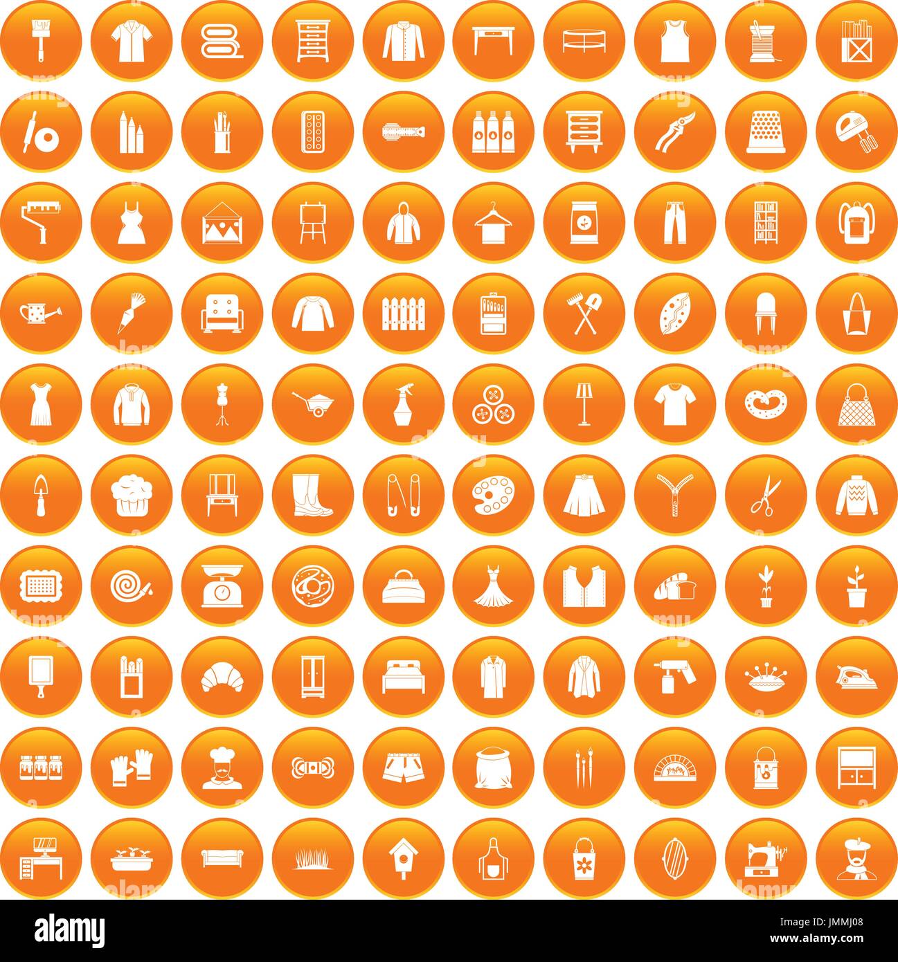 100 needlework icons set orange Stock Vector