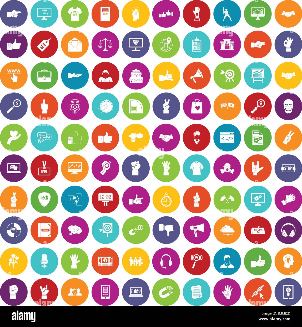 100 different gestures icons set color Stock Vector
