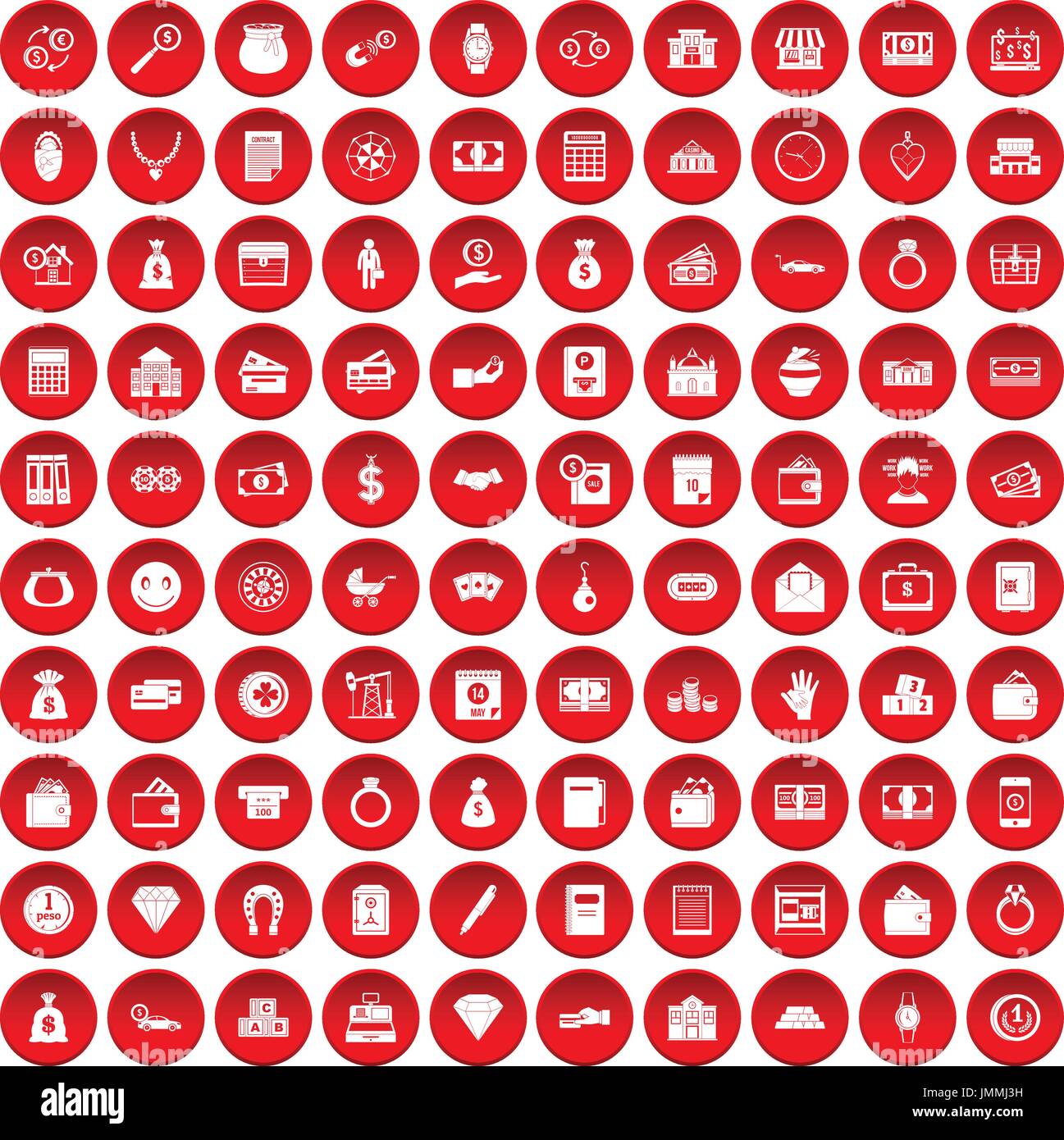 100 deposit icons set red Stock Vector
