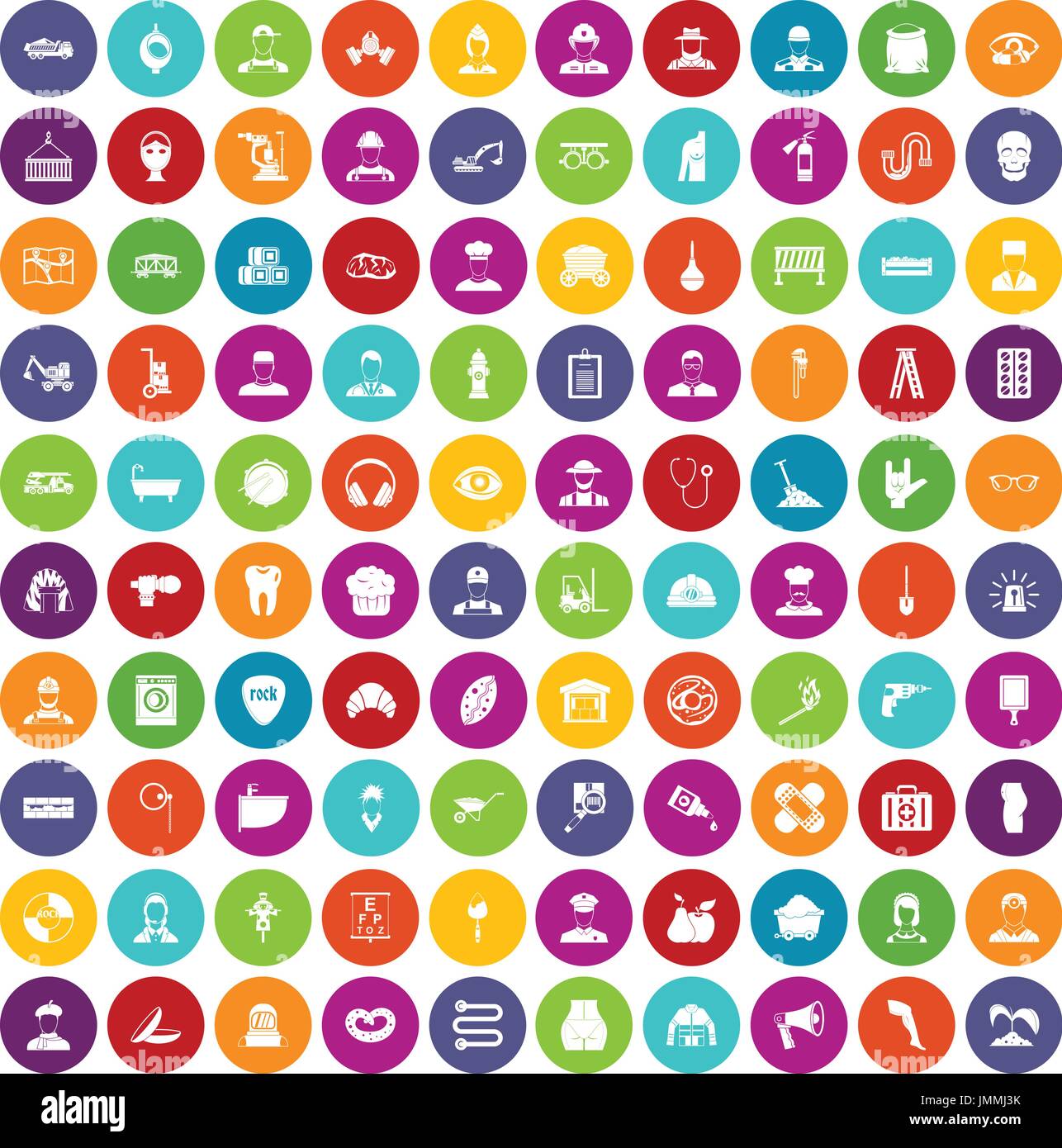 100 different professions icons set color Stock Vector
