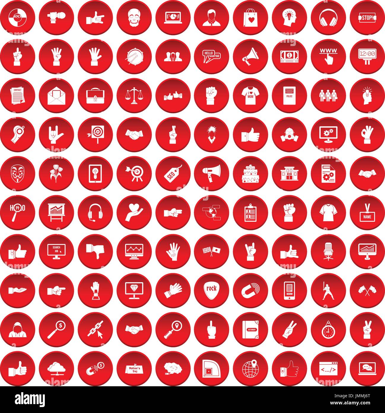 100 different gestures icons set red Stock Vector